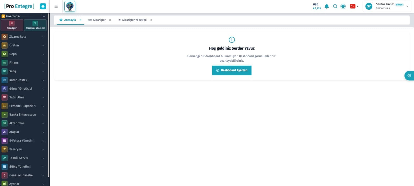 ProEntegre panel ekran görüntüsü